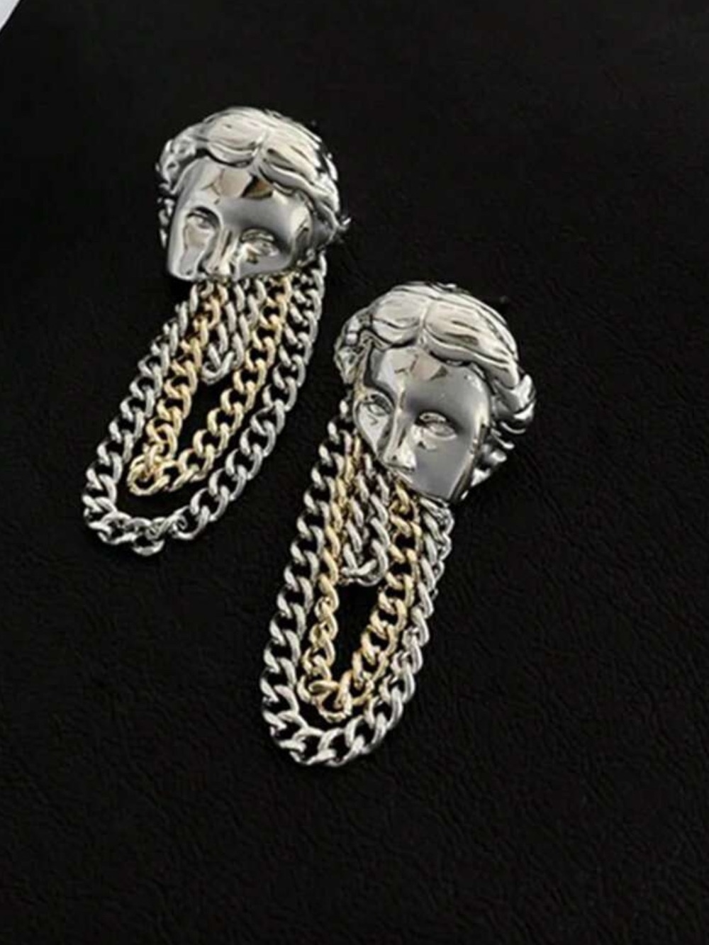 Anthropologie Two-Tone Silver and Gold Draped Face Chain Earrings